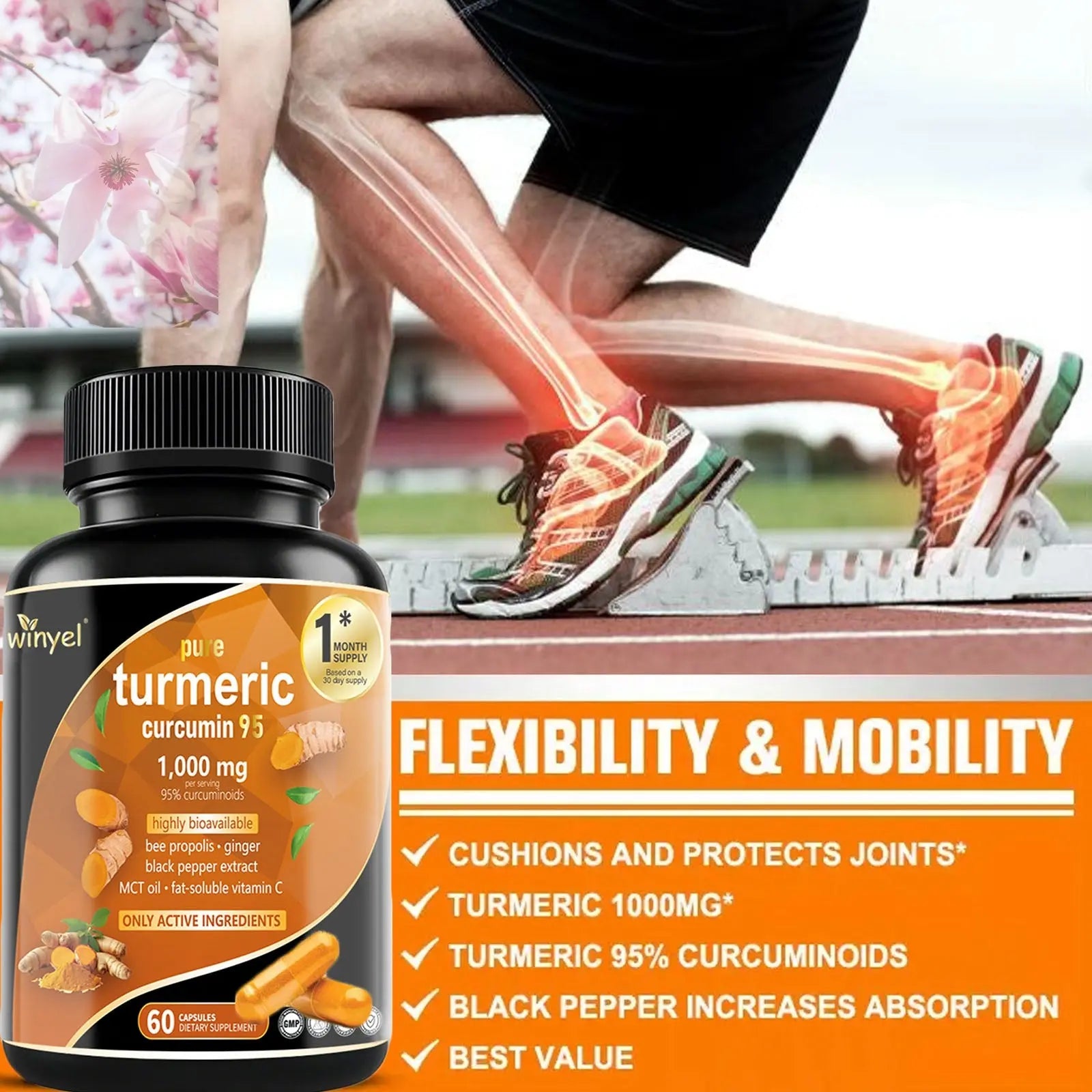 Premium Turmeric Curcumin Supplements 1000mg - Great Absorption Rate - Supports Heart, Brain And Joint Health - 60 Capsules - Rooted Regenerative: Sustainable Foods for the Future