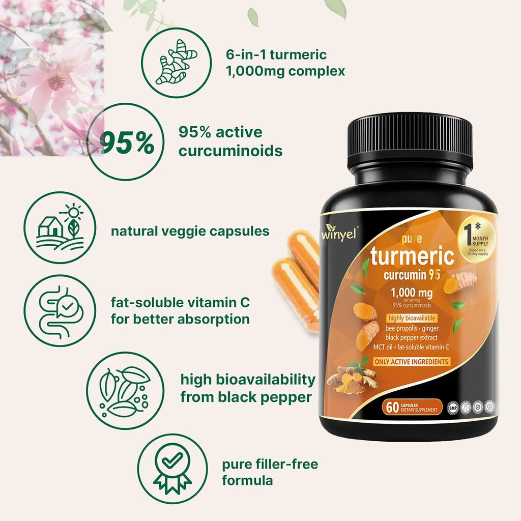 Premium Turmeric Curcumin Supplements 1000mg - Great Absorption Rate - Supports Heart, Brain And Joint Health - 60 Capsules - Rooted Regenerative: Sustainable Foods for the Future
