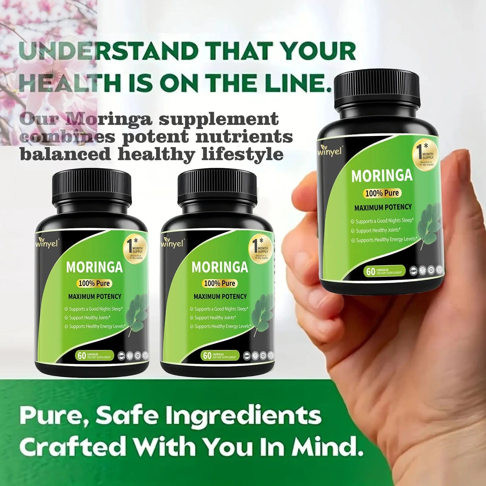 Pure Moringa Capsules - High Potency, Health & Fitness With Essential Vitamins & Amino Acids - 60 Capsules - Rooted Regenerative: Sustainable Foods for the Future