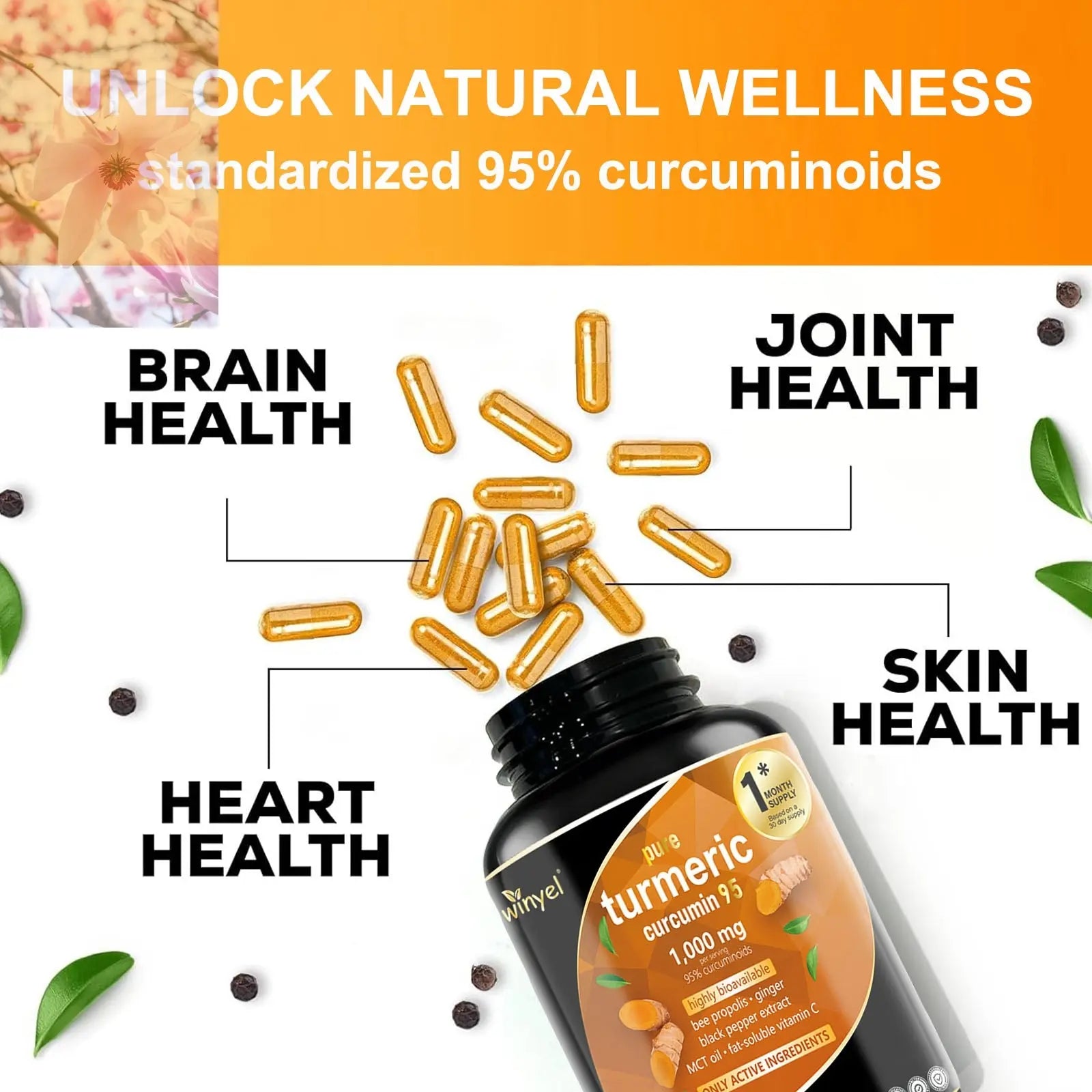 Premium Turmeric Curcumin Supplements 1000mg - Great Absorption Rate - Supports Heart, Brain And Joint Health - 60 Capsules - Rooted Regenerative: Sustainable Foods for the Future